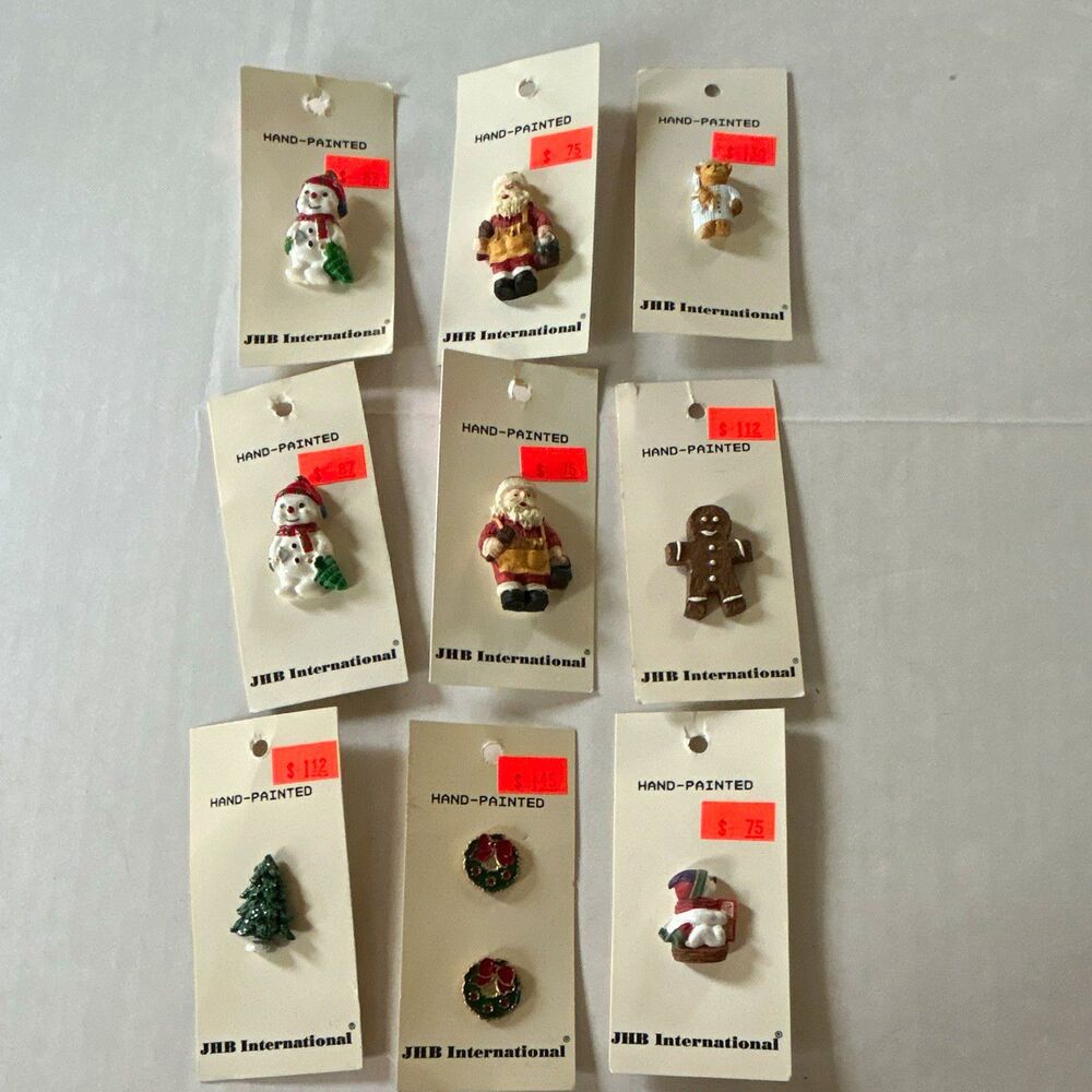 JHB International Hand-Painted Holiday Christmas Ceramic Shank Buttons Mixed Lot